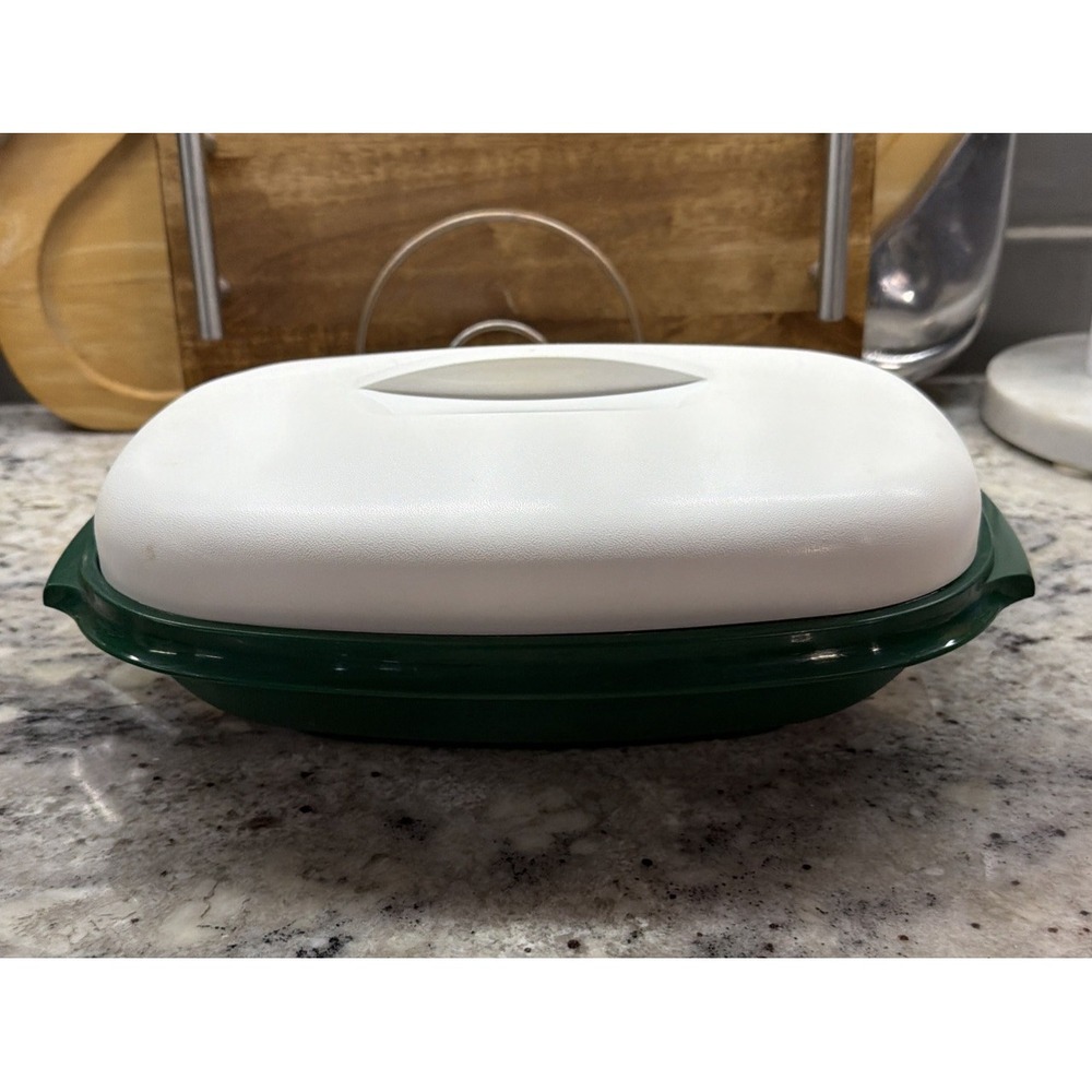 Vintage Tupperware Microwave Steamer Green & White 3 Piece Set